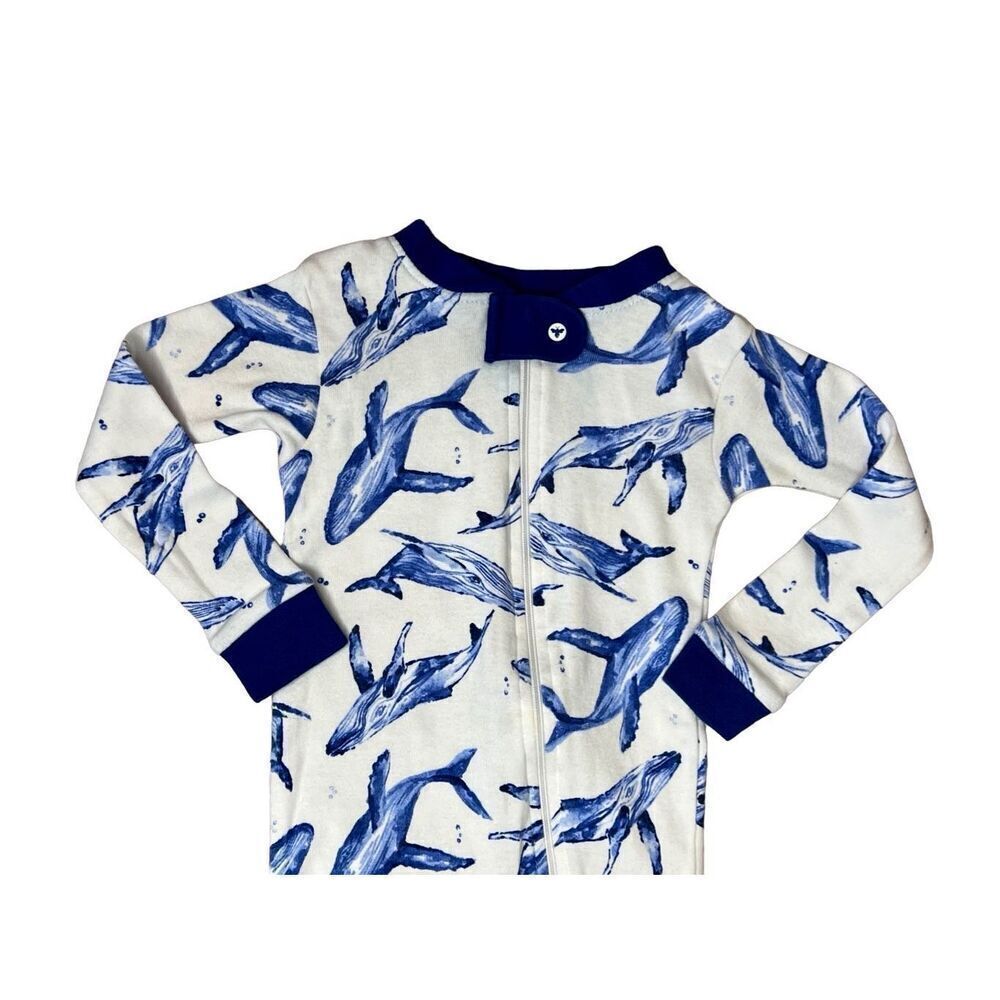 Burt's Bees Baby Organic Cotton Whale‎ Blue White Zippy Footie Sz 18 months - Picture 2 of 10